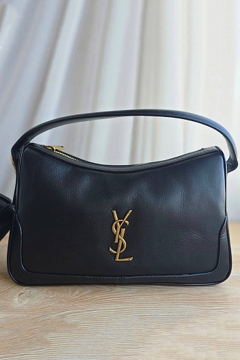 Женская чёрная кожаная сумка Yves Saint Laurent 29x18 см   