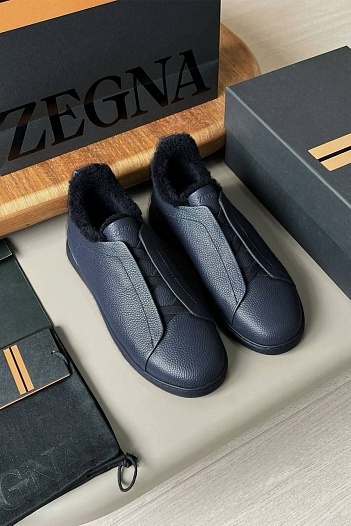 Кроссовки с мехом Ermenegildo Zegna Triple Stitch - Navy   