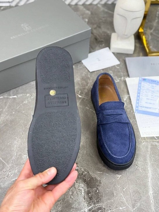 Замшевые лоферы Brunello Cucinelli синего цвета