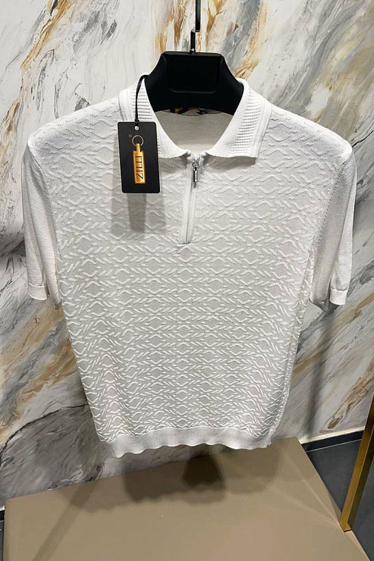 Мужское поло белого цвета Zilli zip neck
