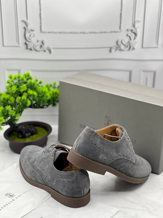 Мужские ботинки Brunello Cucinelli Suede Brogues - Grey