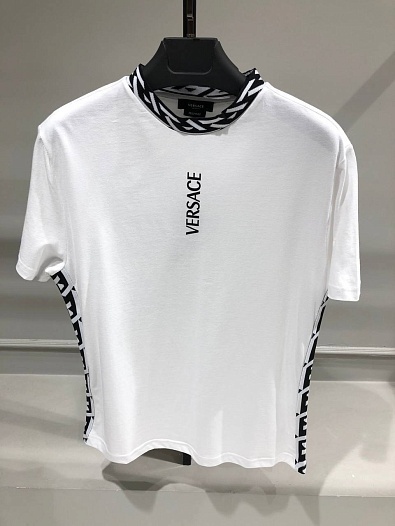 Белая мужская футболка Versace La Greca trim   