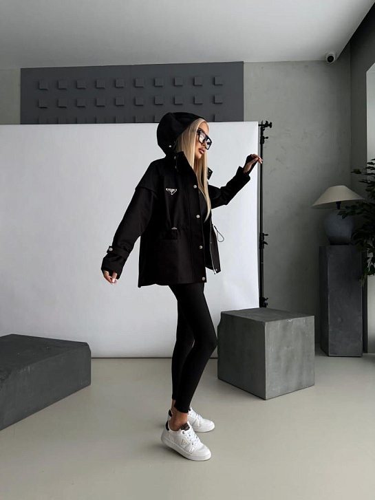 Женская нейлоновая ветровка Prada premium - Black