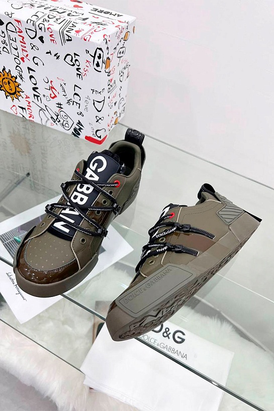 Коричневые кожаные кроссовки Dolce&Gabbana