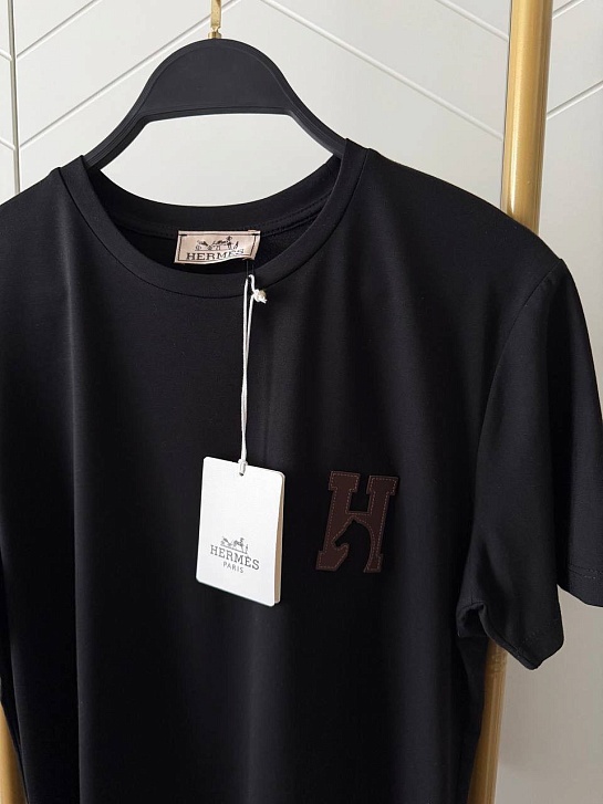 Женская чёрная футболка Hermes premium