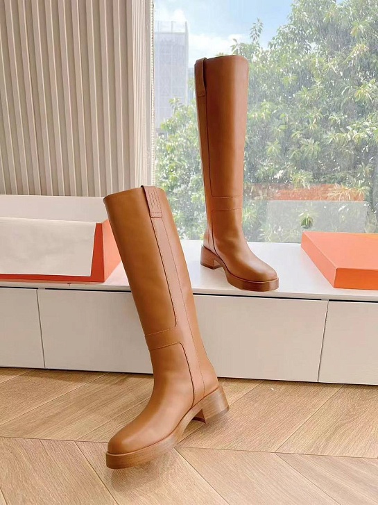 Женские кожаные сапоги Hermes Premium - Brown