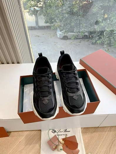 Женские кожаные кроссовки Loro Piana Premium - Black   