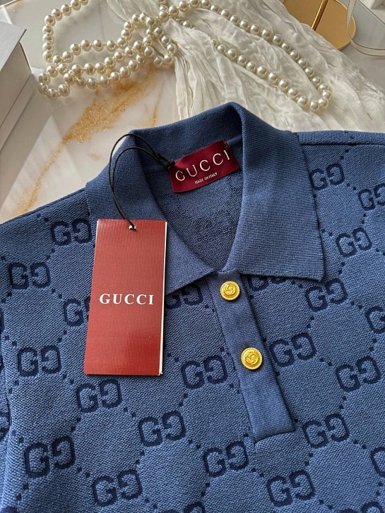 Синее женское поло Gucci GG monogram-pattern