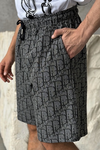 Мужские шорты Dior Oblique - Grey / Black   