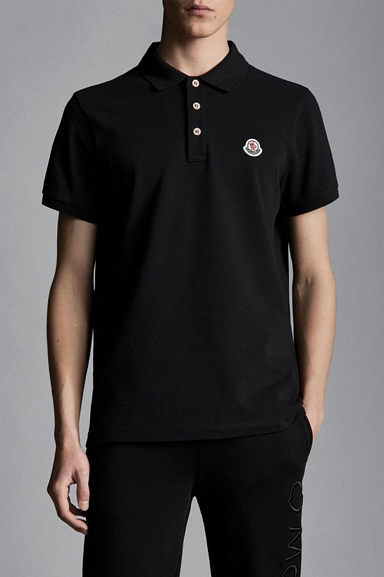 Мужское чёрное поло Moncler logo-patch