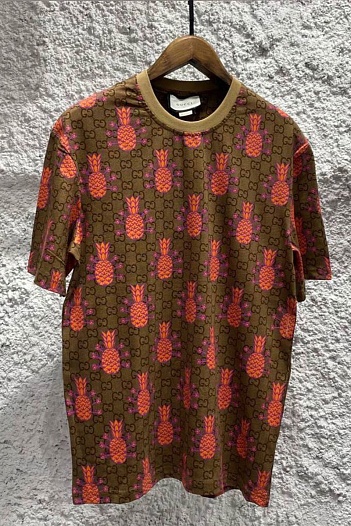 Брендовая оверсайз футболка Gucci Pineapples - Brown   