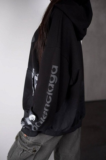 Чёрное женское оверсайз худи Balenciaga   