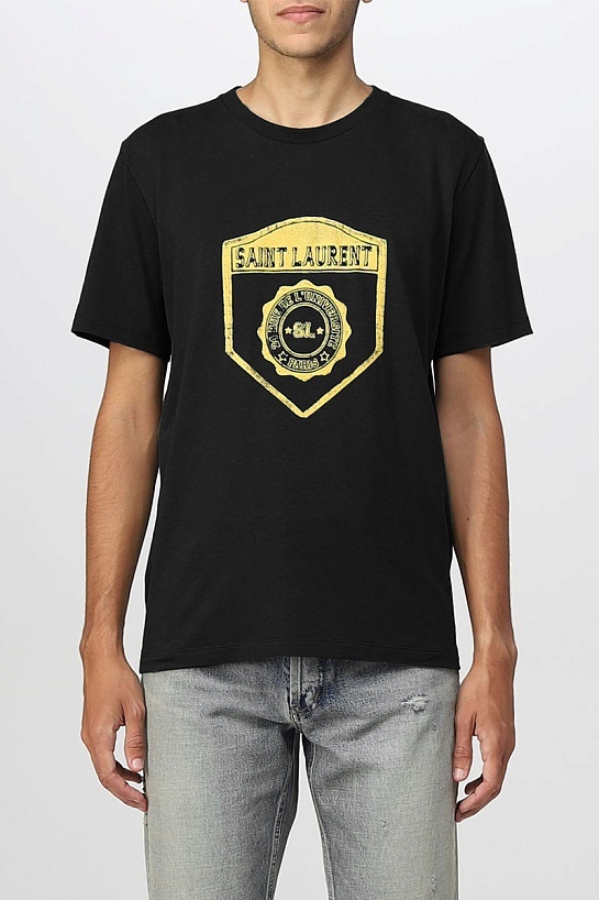 Мужская чёрная футболка Saint Laurent Paris logo-print