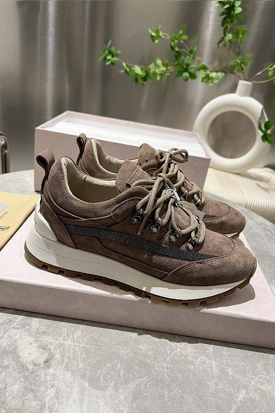 Женские замшевые кроссовки Brunello Cucinelli Monili Premium - Brown