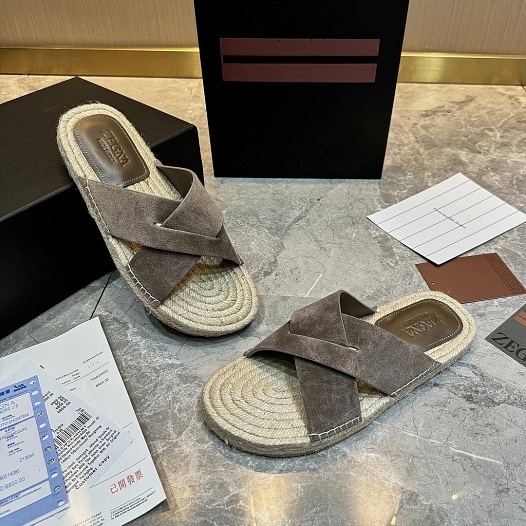 Мужские шлёпанцы Ermenegildo Zegna suede - Light Brown   