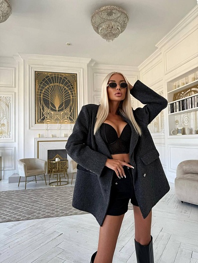 Женское шерстяное пальто пиджак Chrome Hearts Premium - Grey   