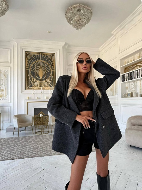 Женское шерстяное пальто пиджак Chrome Hearts Premium - Grey