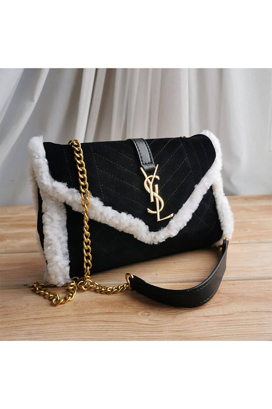 Комбинированная сумка Yves Saint Lauren Envelope Small 23x15 см - Black