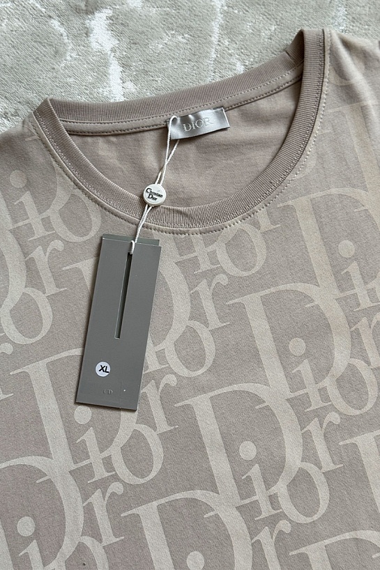 Бежевая мужская футболка Dior All-over Logo