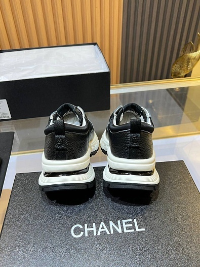 Женские кожаные кроссовки Chanel Premium - Black   