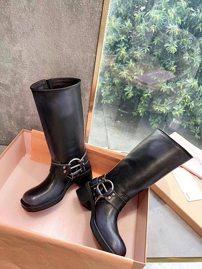Женские кожаные сапоги MIU MIU Ankle Premium   