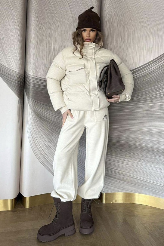 Женский костюм тройка на флисе Loro Piana premium - Beige