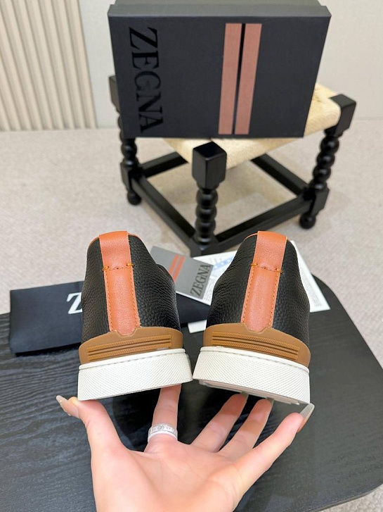 Кожаные кроссовки Ermenegildo Zegna Triple Stitch - Black