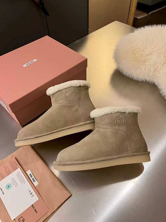 Женские ботинки с мехом MIU MIU premium - Grey