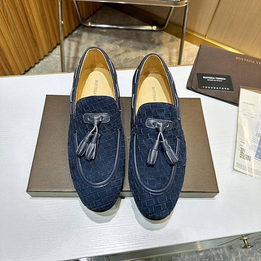 Мужские замшевые лоферы Bottega Veneta Intrecciato - Navy   