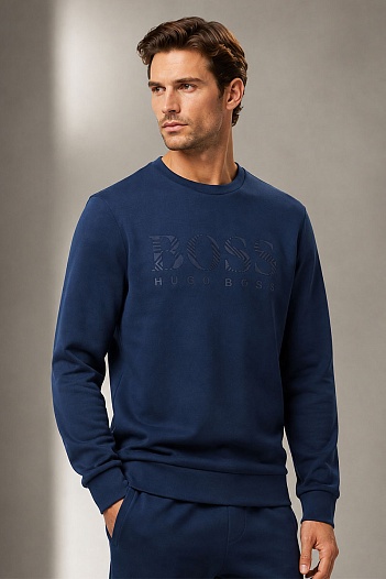 Тёмно-синий мужской свитшот Hugo Boss logo-print   