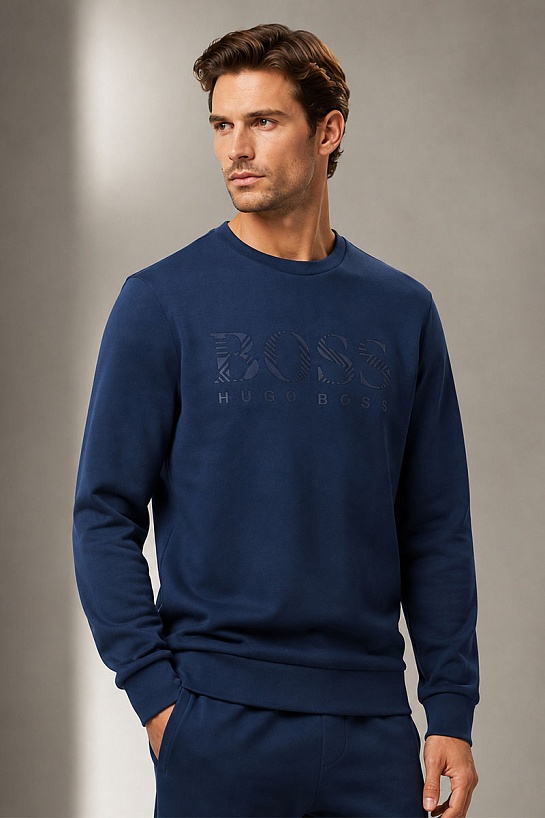 Тёмно-синий мужской свитшот Hugo Boss logo-print