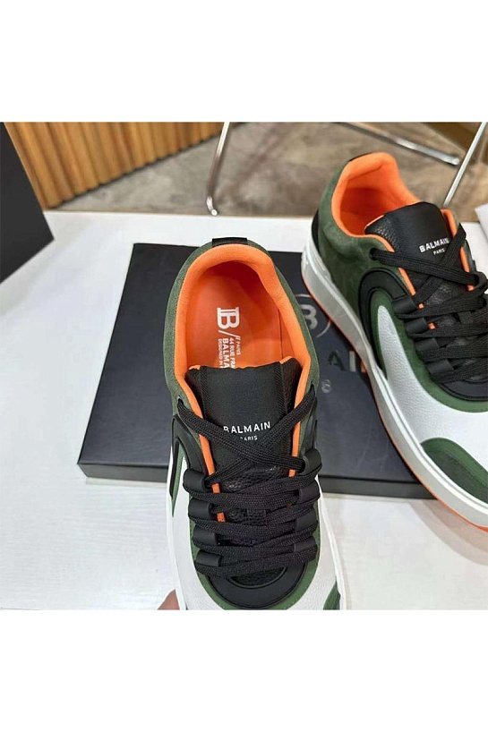 Кожаные кроссовки Balmain B-Skate Low-Top - White / Green