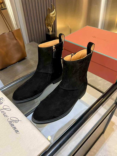 Женские замшевые сапоги Loro Piana premium - Black   