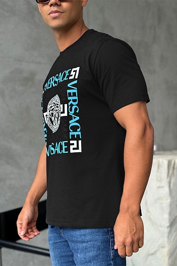 Мужская чёрная футболка Versace logo-print   