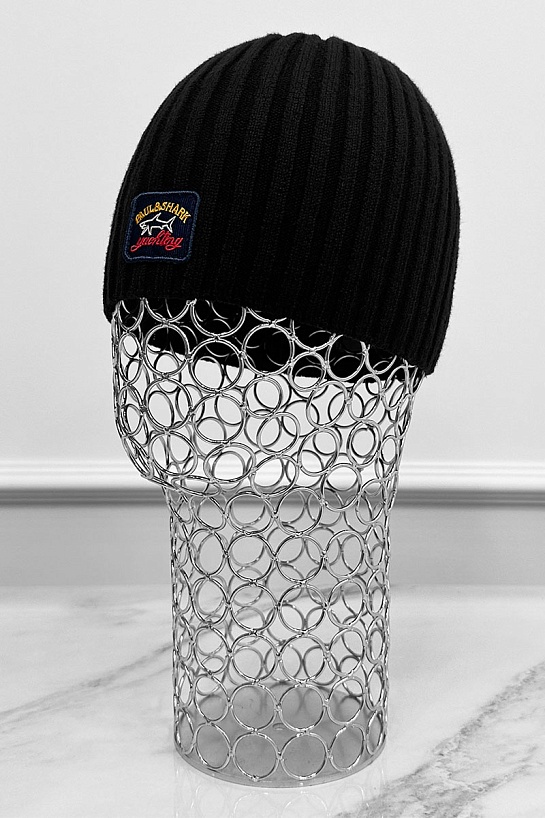 Мужская чёрная шапка Paul & Shark logo-patch