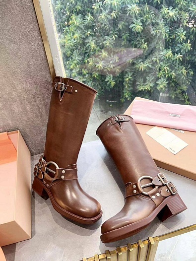 Женские кожаные сапоги MIU MIU Ankle Premium   
