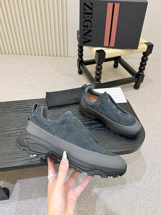 Замшевые кроссовки Zegna Triple Stitch Monte - Grey