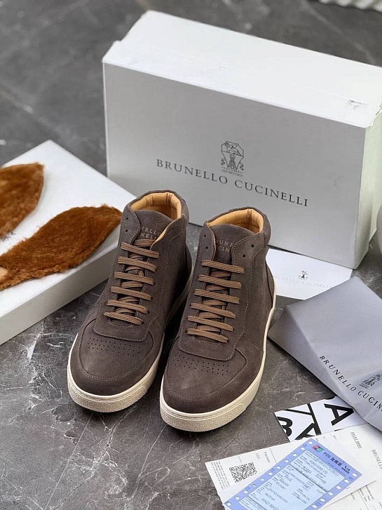 Замшевые кроссовки с меховой стелькой Brunello Cucinelli
