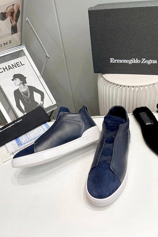 Кроссовки с мехом Ermenegildo Zegna Triple Stitch high-top - Navy