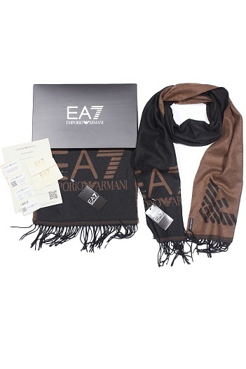 Брендовый тёмно-коричневый шарф с логотипом Emporio Armani 7 185x35 см   