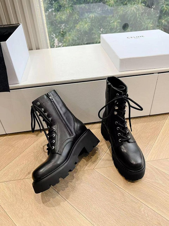 Женские кожаные ботинки Celine Premium - Black