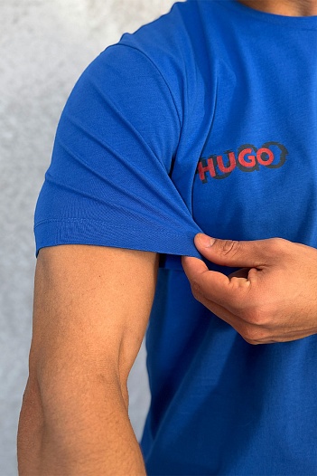 Мужская синяя футболка Hugo Boss logo print   