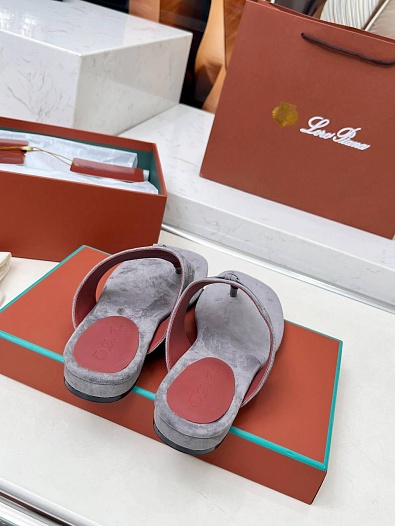 Женские замшевые шлёпанцы Loro Piana Premium - Grey   