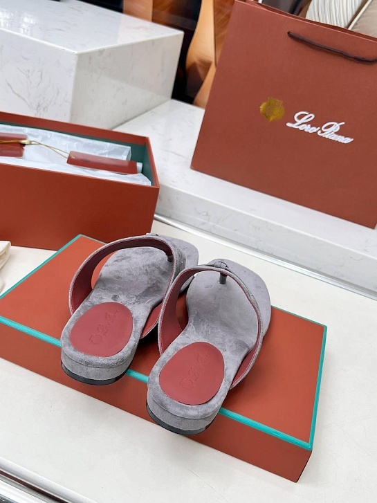 Женские замшевые шлёпанцы Loro Piana Premium - Grey