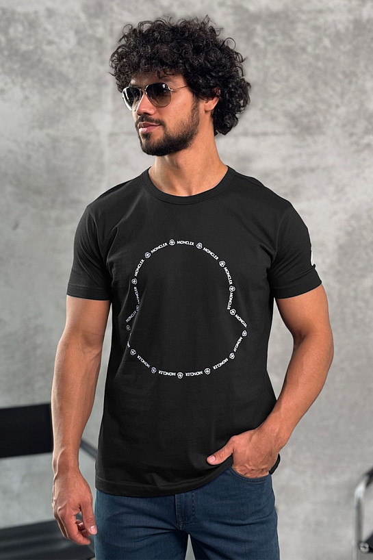 Чёрная брендовая футболка Moncler Logo Outline