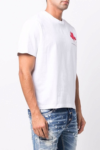 Белая мужская футболка Dsquared2 maple leaf-print   