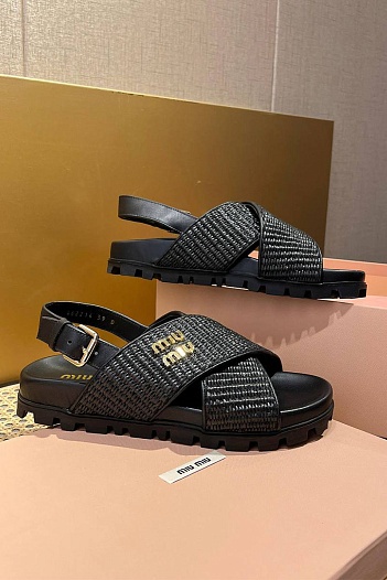 Женские кожаные сандалии MIU MIU Premium - Black   