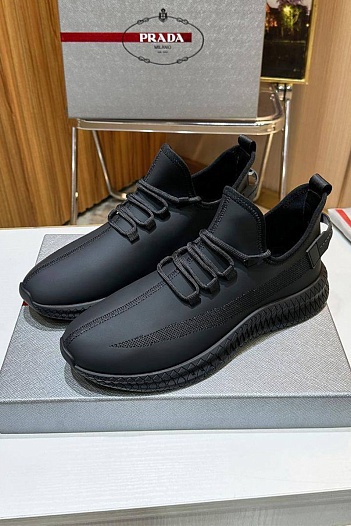 Мужские кожаные кроссовки Prada lace-up - Black   