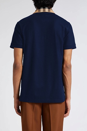 Мужское тёмно-синее поло Burberry check collar   