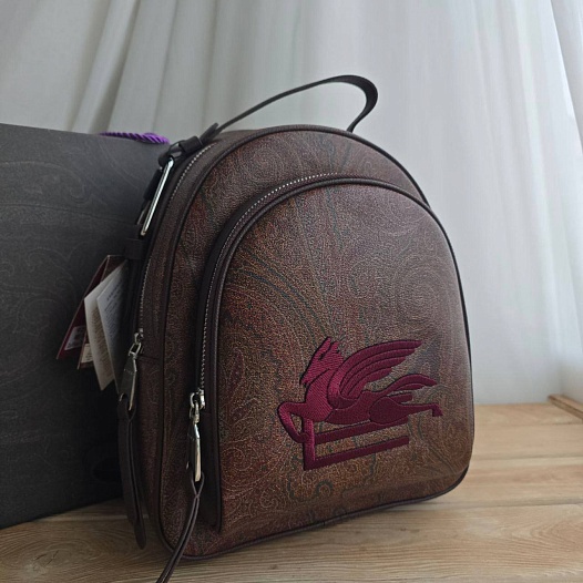 Кожаный рюкзак Etro с узором плейсли 30x24 см   